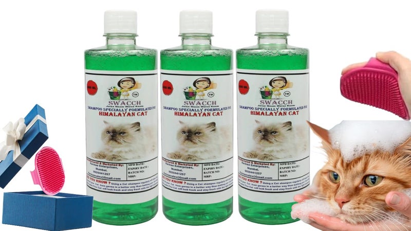 Swacch Himalayan Cat Shampoo -500ml (Pack of 3) (Neem Alovera) + Bath Brush with Adjustable Straps Combo Pack - Image 1