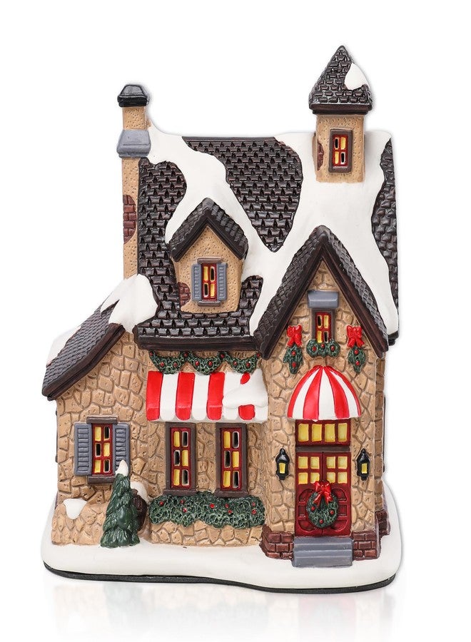 VCUTEKA Christmas Village House Lighted Indoor Decorations Gingerbread House with LED Light Christmas Village Collectible Buildings Figurines Ceramic Shop House Light up Figurine for Holiday Xmas Decor - Image 1