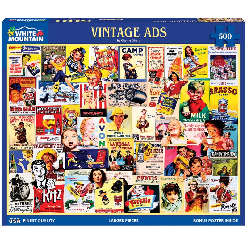 White Mountain 500 Piece Jigsaw Puzzle Funny Retro Collage Puzzles with Large Pieces Gift for Adults 18x24 Vintage Ads - Image 3