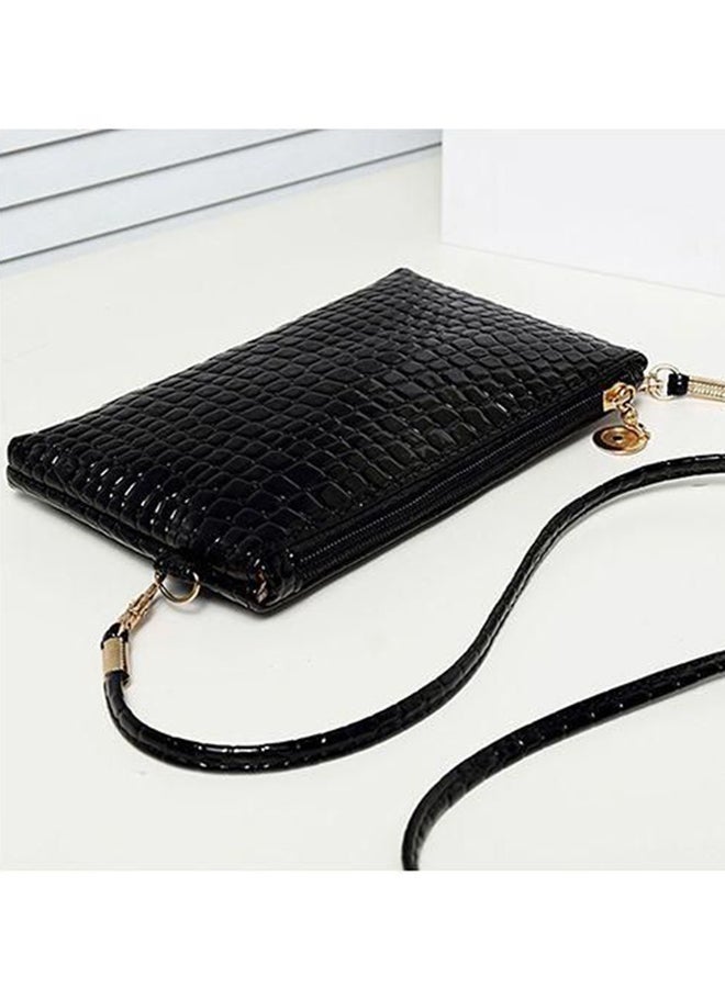Alligator Pattern Crossbody Bag Black - Image 2