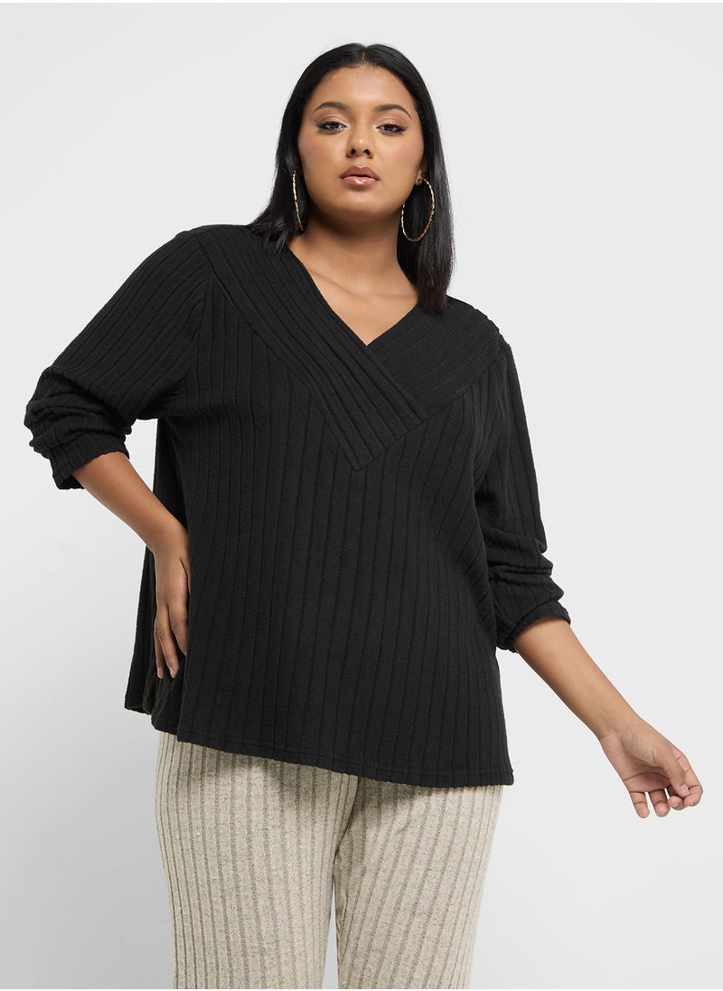 Ginger Plus Ribbed Knitted V Neck Sweater  - Image 1