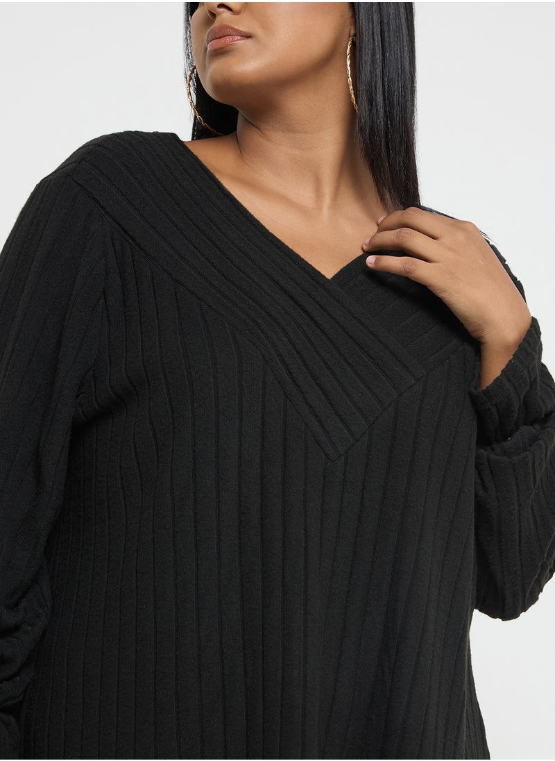 Ginger Plus Ribbed Knitted V Neck Sweater  - Image 3