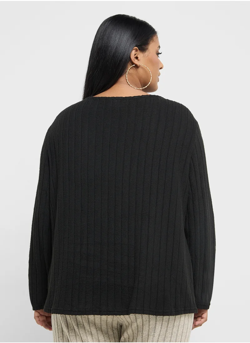 جينجر بلس Ribbed Knitted V Neck Sweater