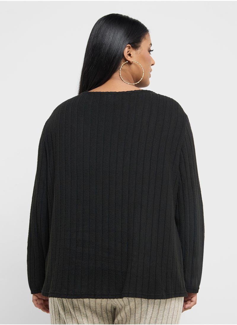 Ginger Plus Ribbed Knitted V Neck Sweater  - Image 2