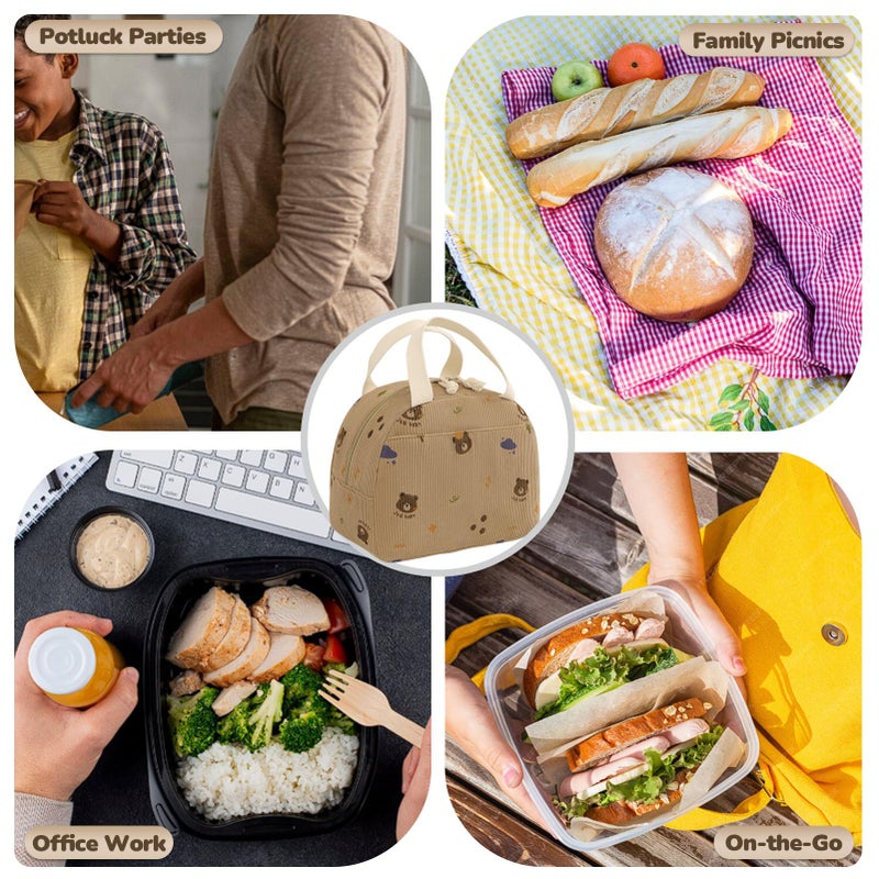 Baglemon Lunch Bag for Women Men Cute Corduroy Lunch Tote Bags Reusable Insulated Lunch Box Large Capacity Reusable Insulated Cooler for Work/Picnic/Travel - Image 2