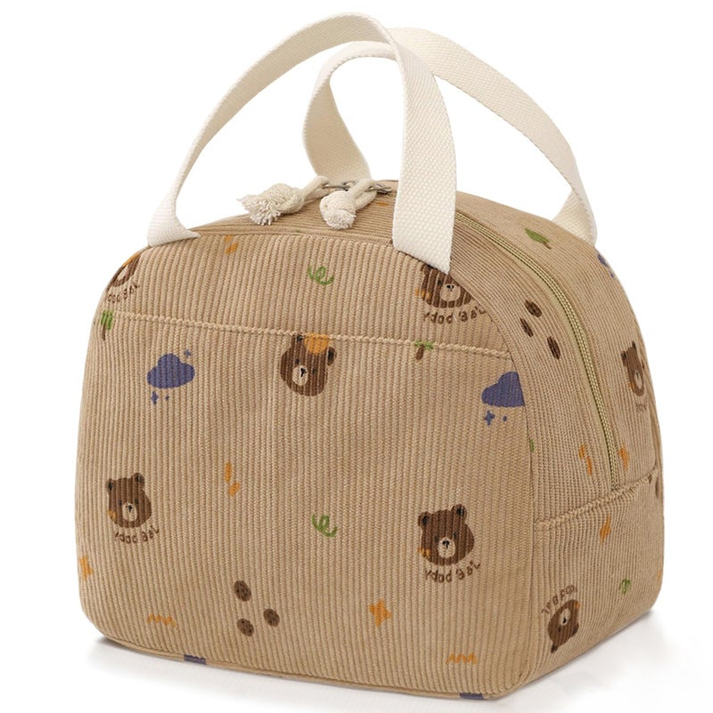 Baglemon Lunch Bag for Women Men Cute Corduroy Lunch Tote Bags Reusable Insulated Lunch Box Large Capacity Reusable Insulated Cooler for Work/Picnic/Travel - Image 1