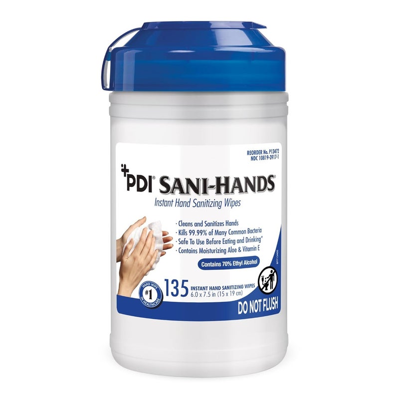 PDI Sani Hands Alc Antimicrogel Hand Wipes 135 per canister - Image 1