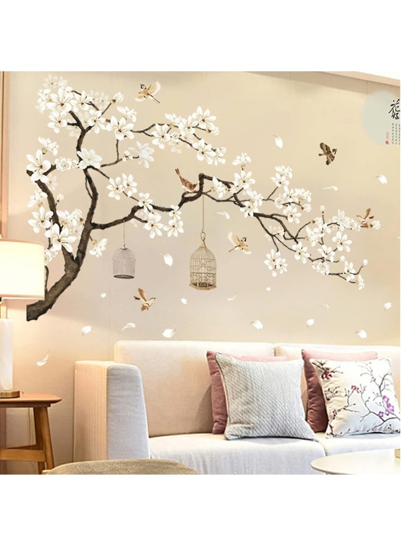GUDOO ملصقات حائط زهور بيضاء كبيرة، 50 بوصة × 74 بوصة، قابلة للإزالة، ديكور DIY رومانسي، جداريات شجرة الكرز، ملصقات حائطية ثلاثية الأبعاد قابلة للفك واللصق، ديكور منزلي لغرف الفتيات، غرف الأطفال، غرف المعيشة - Image 3