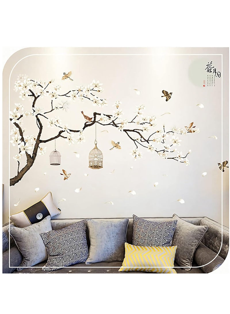 GUDOO ملصقات حائط زهور بيضاء كبيرة، 50 بوصة × 74 بوصة، قابلة للإزالة، ديكور DIY رومانسي، جداريات شجرة الكرز، ملصقات حائطية ثلاثية الأبعاد قابلة للفك واللصق، ديكور منزلي لغرف الفتيات، غرف الأطفال، غرف المعيشة - Image 4