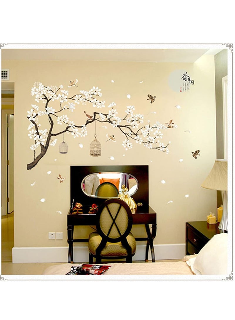 GUDOO ملصقات حائط زهور بيضاء كبيرة، 50 بوصة × 74 بوصة، قابلة للإزالة، ديكور DIY رومانسي، جداريات شجرة الكرز، ملصقات حائطية ثلاثية الأبعاد قابلة للفك واللصق، ديكور منزلي لغرف الفتيات، غرف الأطفال، غرف المعيشة - Image 5