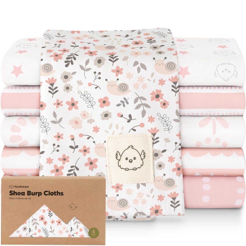 KeaBabies Organic Burp Cloths Baby Boy, Girl - 6-Pack Large Cotton Burping Cloths for Babies, Spit Up Rags, Super Absorbent, Ultra Soft Newborn Rag, Gender Neutral, Machine Washable, Durable(Sweet Charm) - Image 1