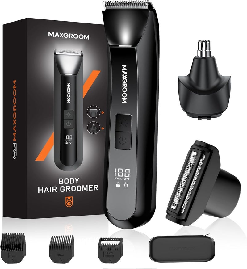 Maxgroom Manscape 3-In1 Body Hair Trimmer for Men, IPX7 Waterproof Electric Razor Shaver with LED Light, Travel Pouch & USB Rechargeable, Gifts for Men - Image 1