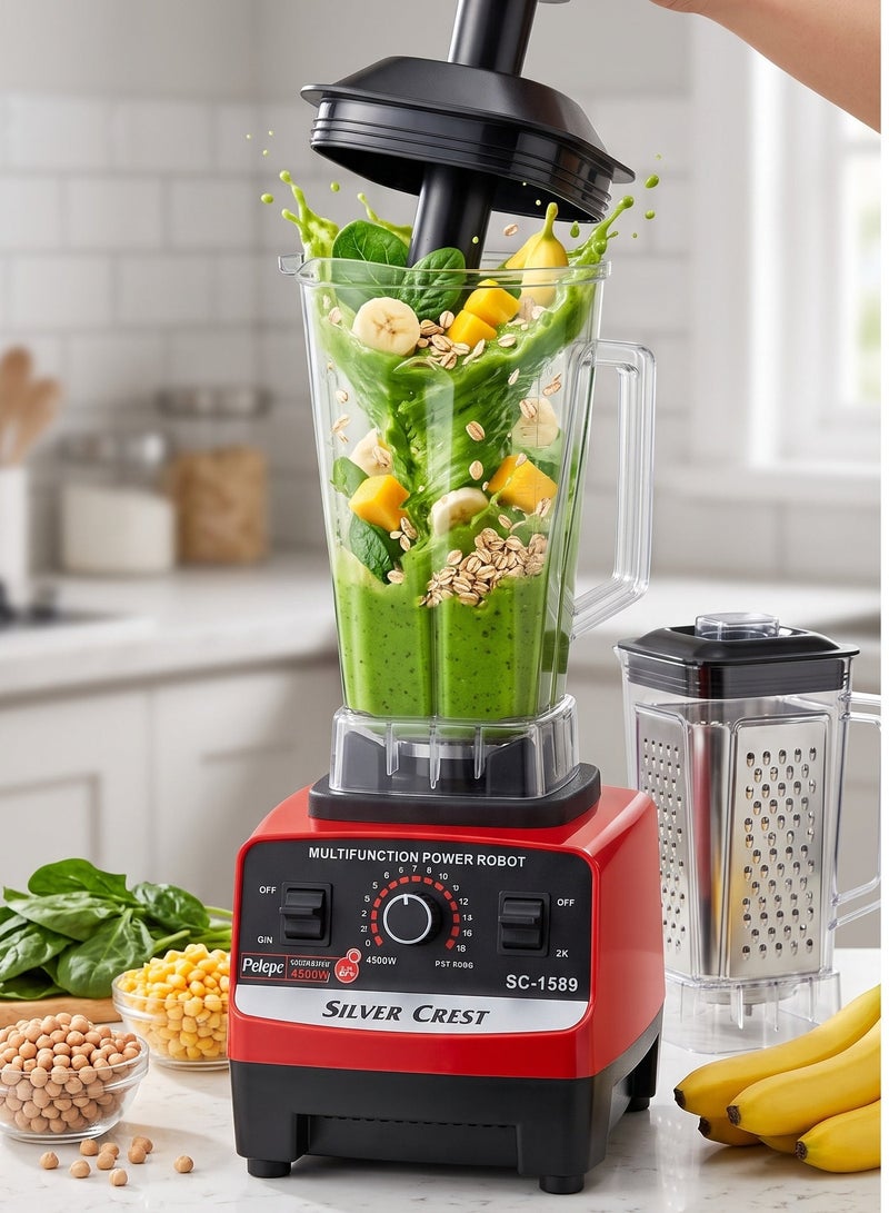 SilverCrest Professional Electric Blender Model SC-1589 High Speed Food Processor 4500W with Sharp Stainless Steel Blades for Ice Crushing Smoothies and Grains - Image 1