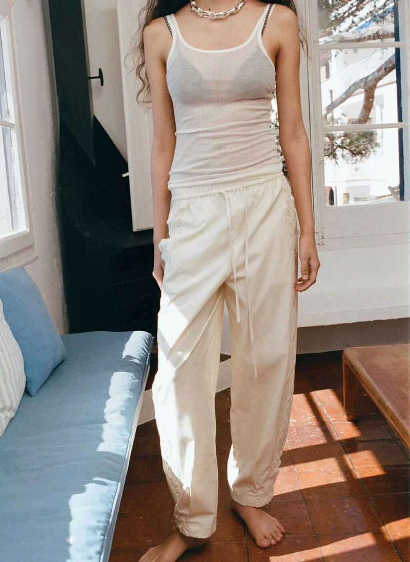 MANGO 100% cotton pants with embroidered stripe