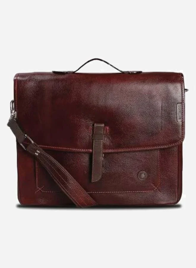 Tortoise Tortoise Leather Laptop Bag with Push Lock Flap Closure