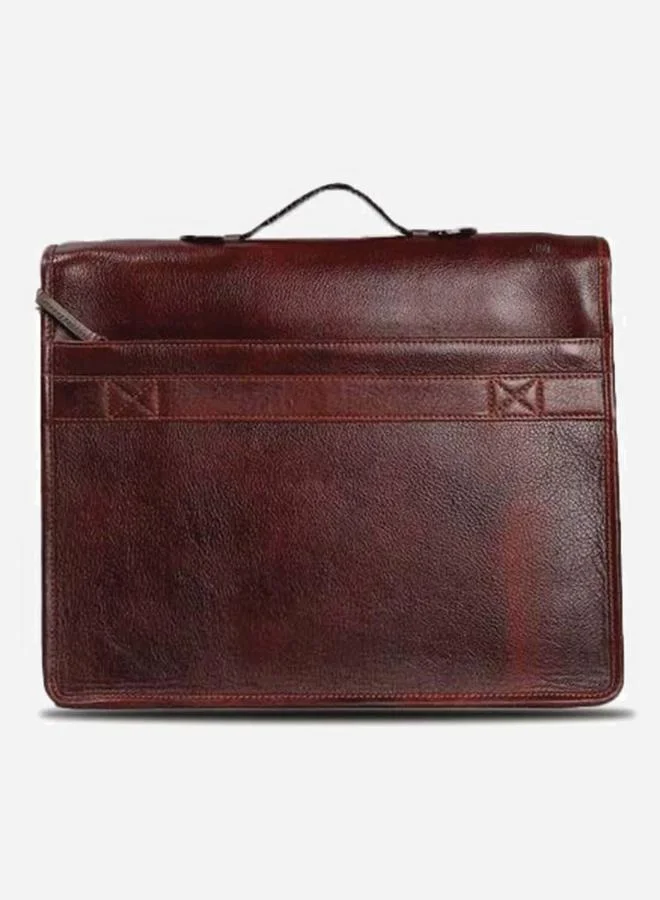 Tortoise Tortoise Leather Laptop Bag with Push Lock Flap Closure