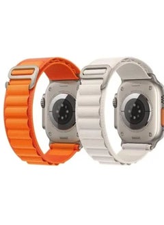 vesus 2Pack for apple Watch Alpine Loop Band 49mm/45mm/44mm Nylon Woven Sport Strap Compatible with iwatch series 8/ultra/7/SE/6/5/4/3/2/6 White/Orange  - Image 1
