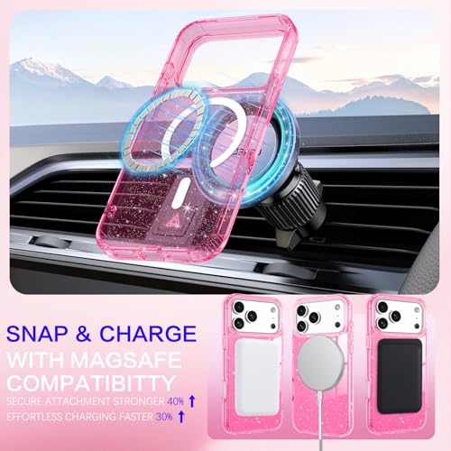 BENTOBEN Magnetic for iPhone 17 Pro Max Case Clear Crystal Glitter Bling 17 Pro Max Phone Case Compatible with MagSafe Shockproof Sparkly Cute Women Girl Cover for iPhone 17 Pro Max Hot Pink - Image 3