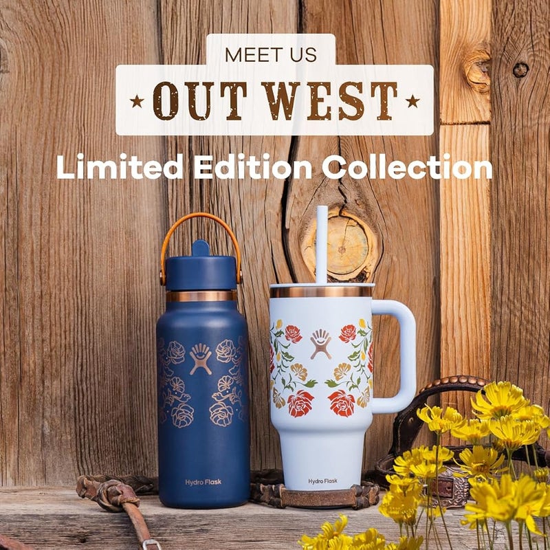 Hydro Flask Wide Mouth Water Bottle, Vacuum Insulated Stainless Steel, Flex Straw Lid, Leak-Proof, BPA-Free, for Gym and Travel, 950 ml (32 oz), Western Dark Blue - Image 1