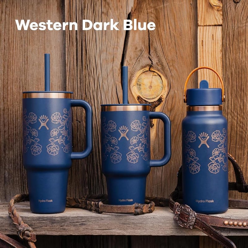 Hydro Flask Wide Mouth Water Bottle, Vacuum Insulated Stainless Steel, Flex Straw Lid, Leak-Proof, BPA-Free, for Gym and Travel, 950 ml (32 oz), Western Dark Blue - Image 2