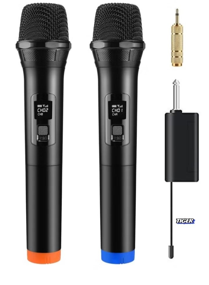 2-Pack Wireless Unidirectional Handheld Microphone with Receiver – 1/4 Output for Conference, Weddings, Church, Stage, Party, and Karaoke (Dual Cordless, Black) - Image 1