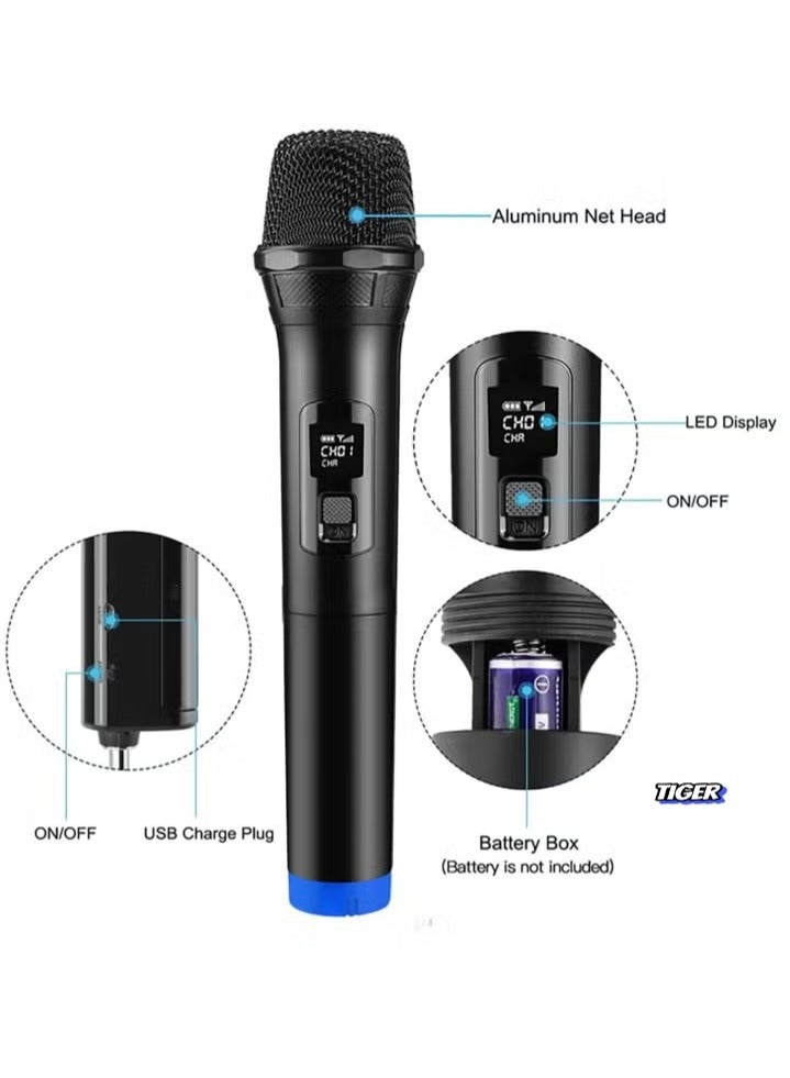 2-Pack Wireless Unidirectional Handheld Microphone with Receiver – 1/4 Output for Conference, Weddings, Church, Stage, Party, and Karaoke (Dual Cordless, Black) - Image 2