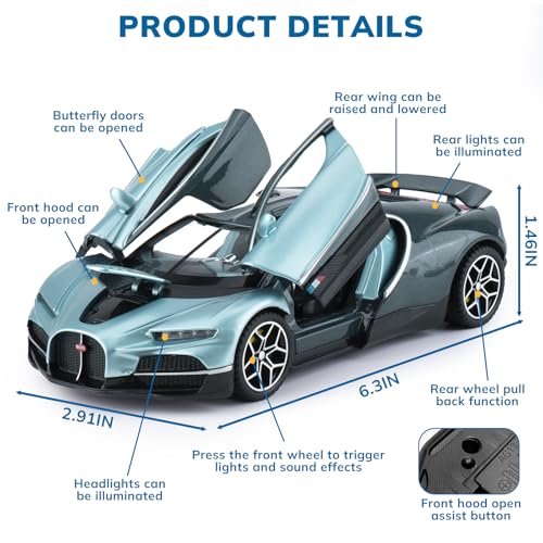 FRJV Car Toys for Boys 1 32 Diecast Cars Collectibles Car Model KitMetal Toy Car for Boys and GirlsPull Back Cars with Lights and SoundsCars for Kids Ages 35Blue - Image 5