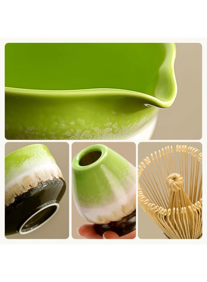 5 Pcs Matcha Tea Set, Includes Matcha Bowl, Bamboo Whisk, Spoon, Stainless Steel Tea Sieve, Whisk Holder and Japanese Matcha Whisk Set, Green Matcha Maker's Set Green (Kiln Green) - Image 4