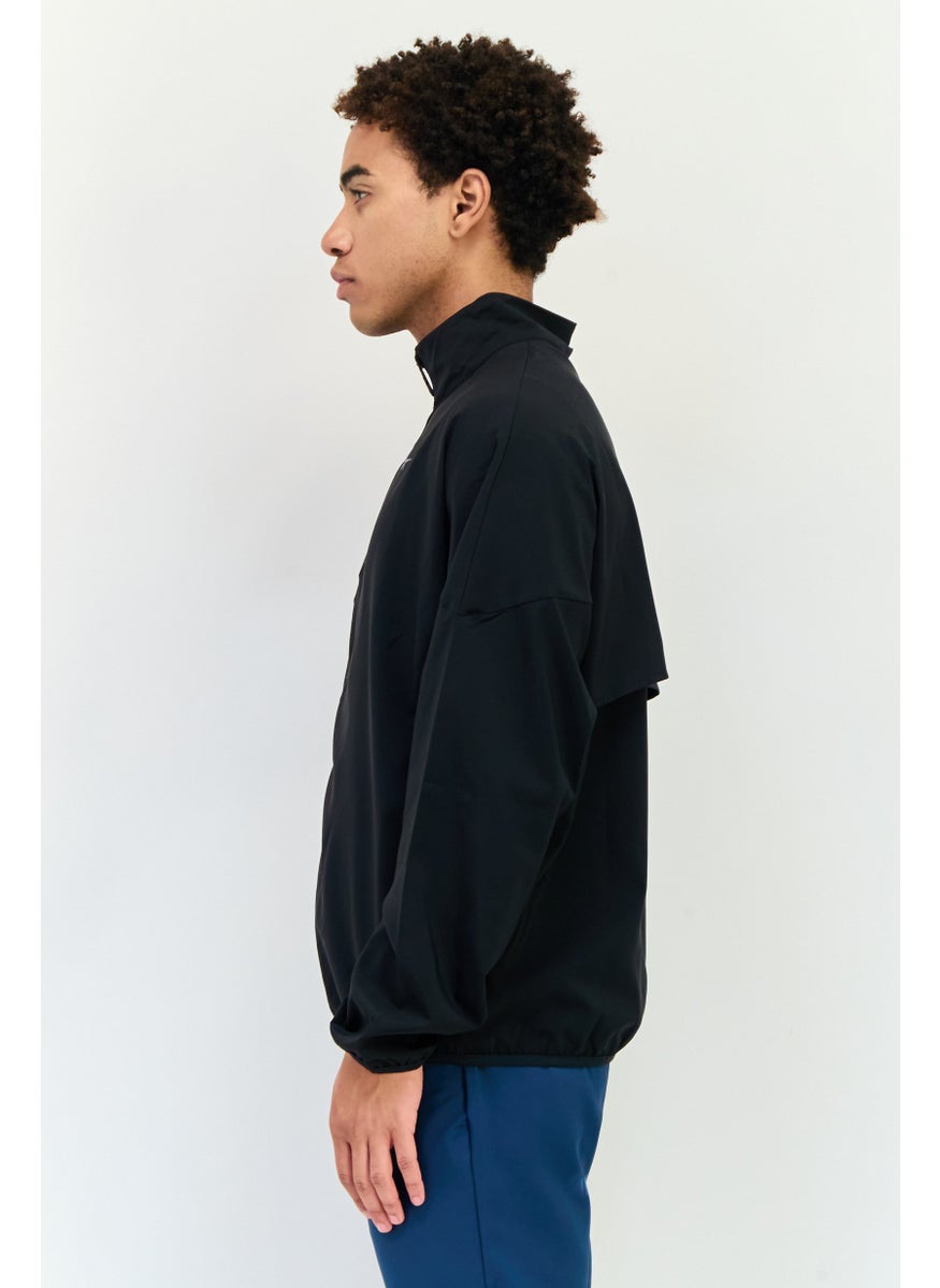 Reebok Men Sportswear Fit Long Sleeve Woven Running Windbreaker Jacket, Black  - Image 3