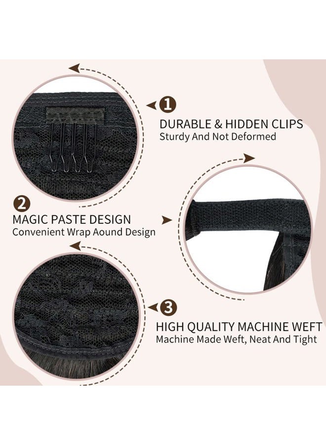 FAAAL 16" Human Hair Ponytail Extension 75g #1 Jet Black 100% Remy Human Hair Wrap Around Long Ponytail Clip in Hair Extensions Straight One Piece Hairpiece (16", Jet Black) - Image 3