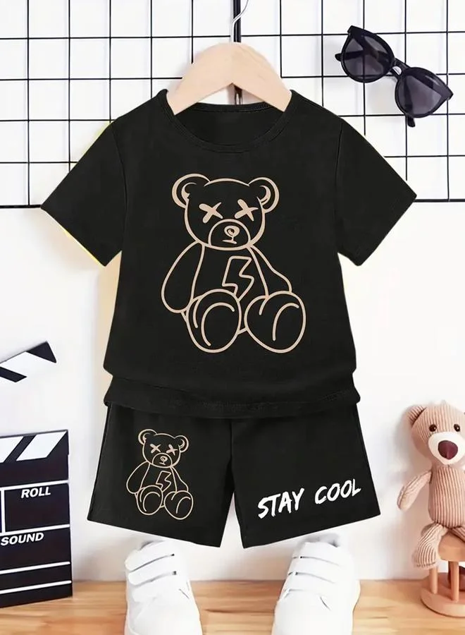 تايك تو Take Two Boys Black Bear Graphic T-Shirt and Shorts Set
