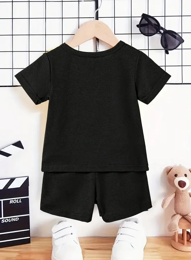 تايك تو Take Two Boys Black Bear Graphic T-Shirt and Shorts Set