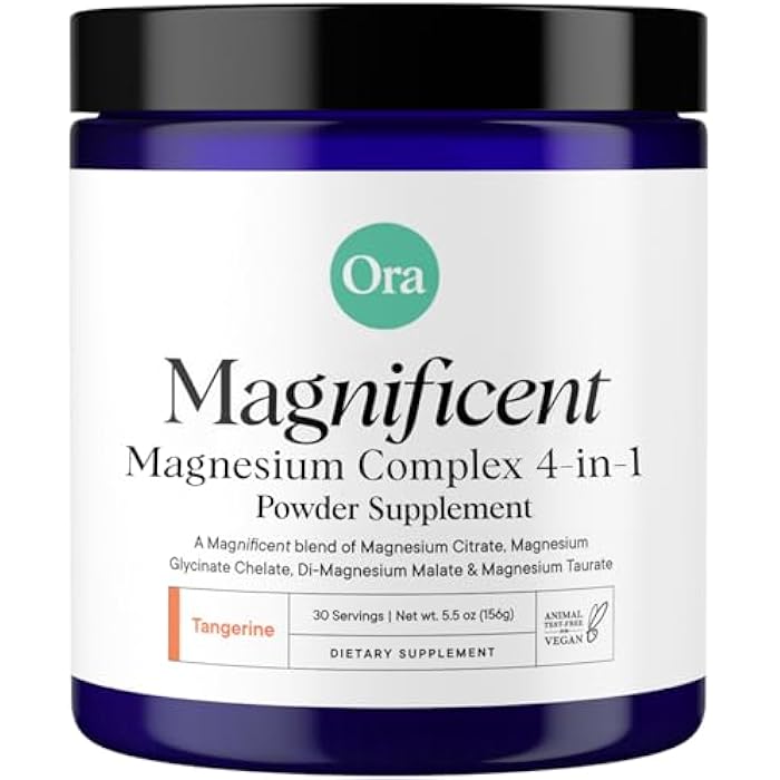 Ora Organic Magnesium Complex Powder Supplement - 4-in-1 Magnesium: Glycinate, Taurate, Malate & Citrate | Vegan, Gluten-Free | Tangerine Flavor | Calm Support for Sleep, Stress & Muscles | 30 Serving - Image 1