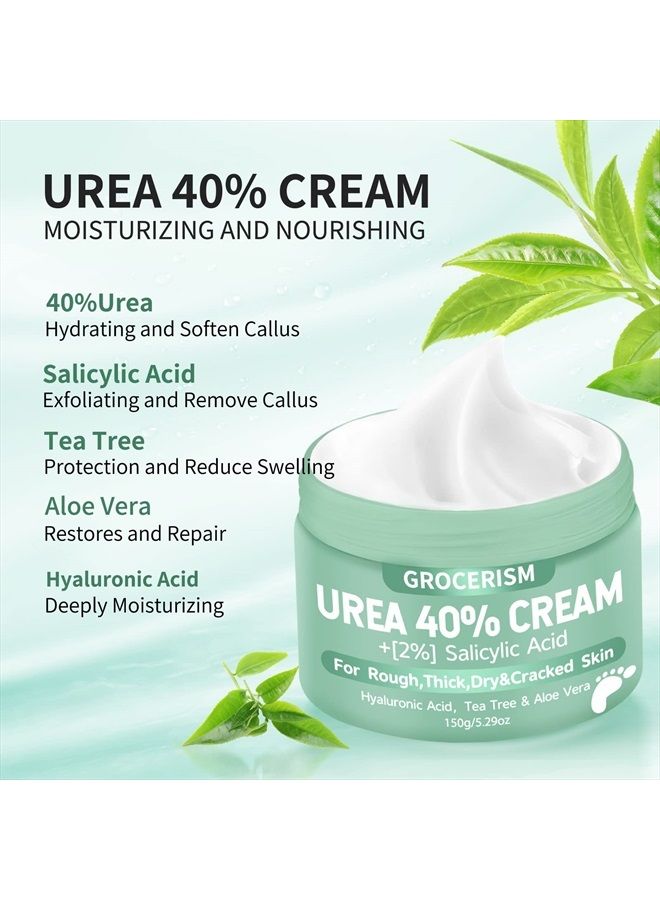 Grocerism 2 Packs Urea Cream 40% Plus 2% Salicylic Acid 5.30 oz || Foot Cream Maximum Strength with Hyaluronic Acid, Tea Tree, and Aloe Vera for Deep Moisturizes, Callus Remover and Soften - Image 3
