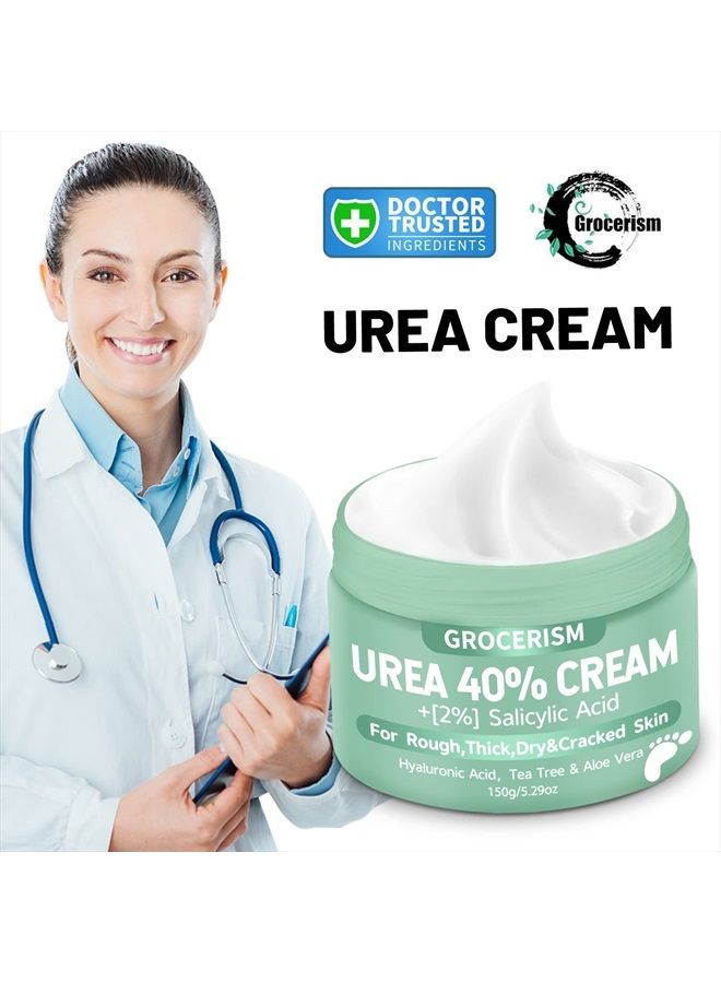 Grocerism 2 Packs Urea Cream 40% Plus 2% Salicylic Acid 5.30 oz || Foot Cream Maximum Strength with Hyaluronic Acid, Tea Tree, and Aloe Vera for Deep Moisturizes, Callus Remover and Soften - Image 2