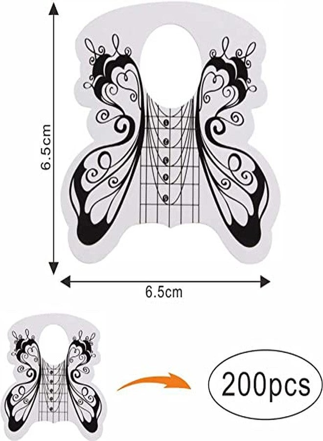 VNC 200 Pcs Nail Form Guide Acrylic Tip Extension Forms Black And White Color Sticker Rroll Manicure Tool for Acrylic UV Gel Nail Art Tips Butterfly Shape Long Nail Extension Bluider Forms - Image 2