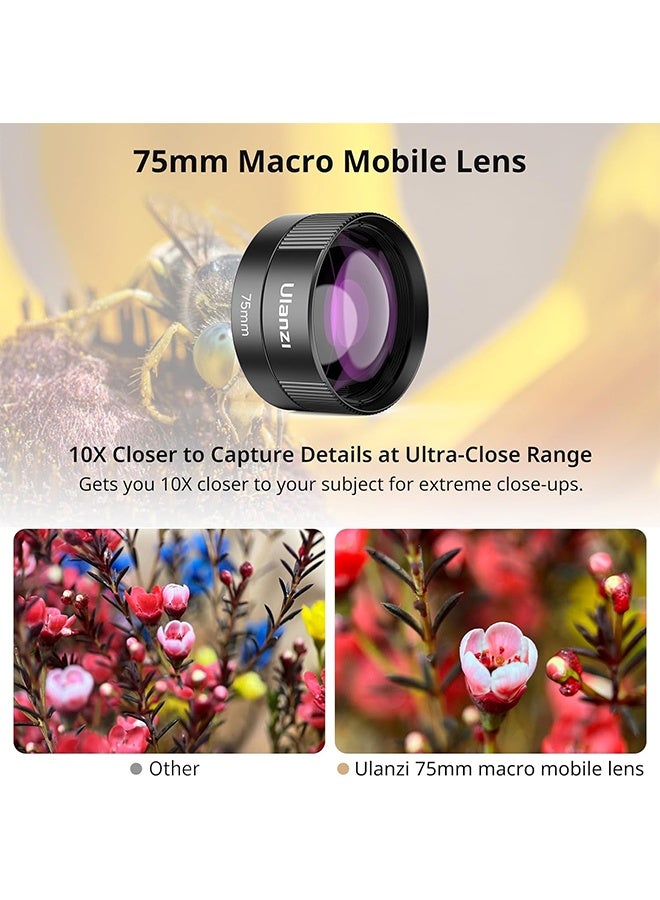 Ulanzi Phone Macro Lens, HD 75mm Phone Camera Lens for 17mm Thread, Compatible with iPhone Samsung Smartphone Cage Case with 17mm Adapter - Image 2