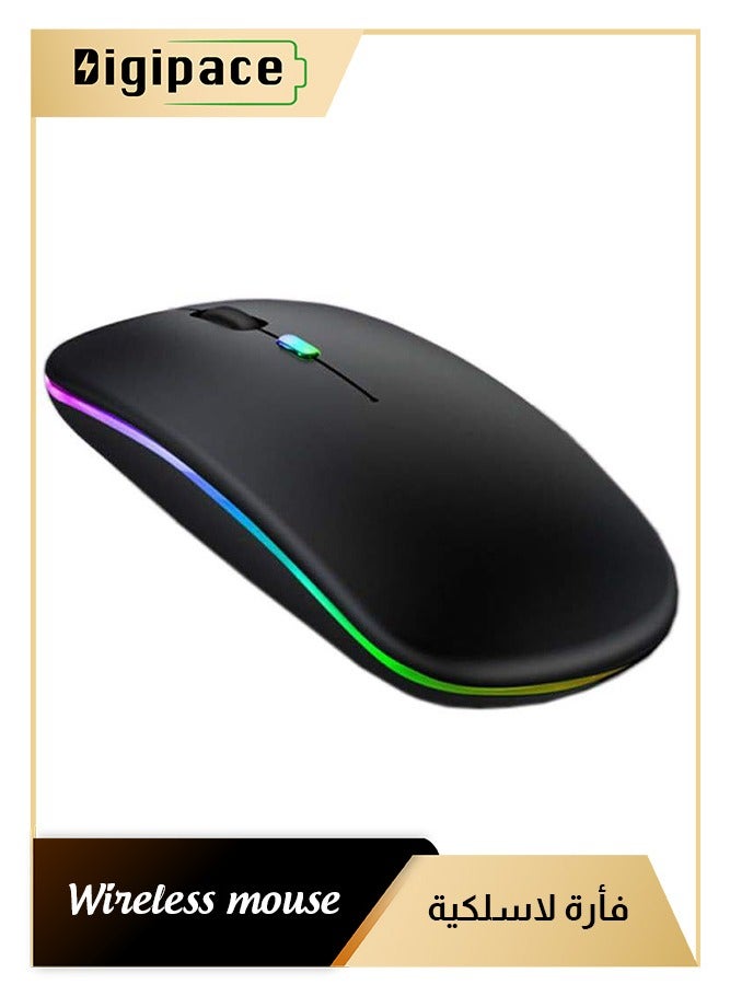 Digipace Wireless Mouse, 2.4G Slim Mute Silent Click Noiseless Optical Mouse with USB Receiver and Type C Adapter Compatible with Notebook, PC, Laptop, Computer, MacBook (BLACK) - Image 1