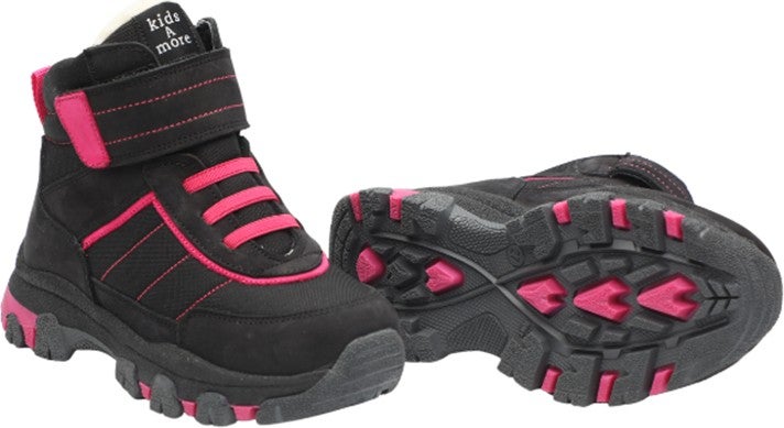 Kids A More Yukon Velcro and Elastic Fur Lined Leather Girls Boots Black - Image 3
