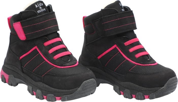 Kids A More Yukon Velcro and Elastic Fur Lined Leather Girls Boots Black - Image 4