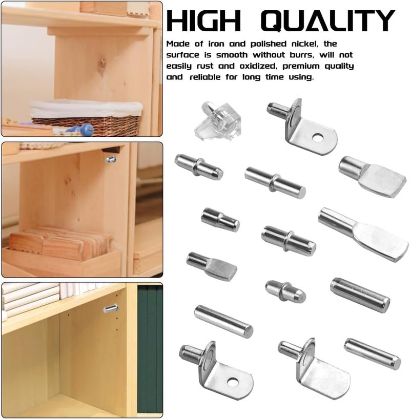 WMYCONGCONG WMYCONGCONG 150 PCS Shelf Bracket Pegs Kit 7 Styles Shelf Pins Shelf Support Pegs Cabinet Shelf Holders Pegs for Shelves Book Shelf Closet Metal Nickel Plated - Image 5