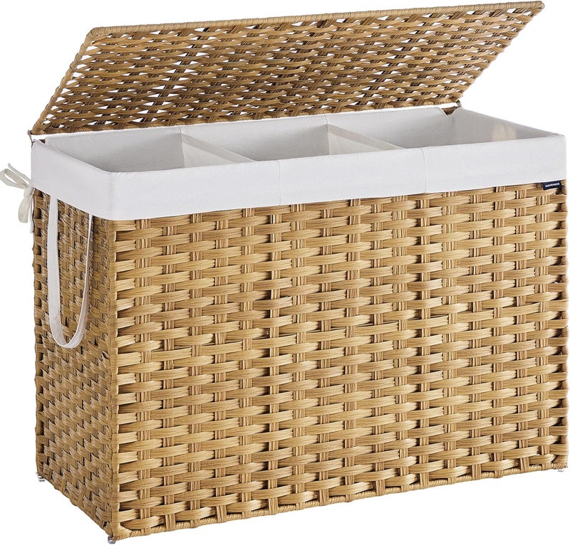 SONGMICS Laundry Hamper with Lid, 52.8 Gallon (200 L) Synthetic Rattan Clothes Laundry Basket with Lid and Handles, Foldable, Removable Liner, Goose Yellow - Image 1