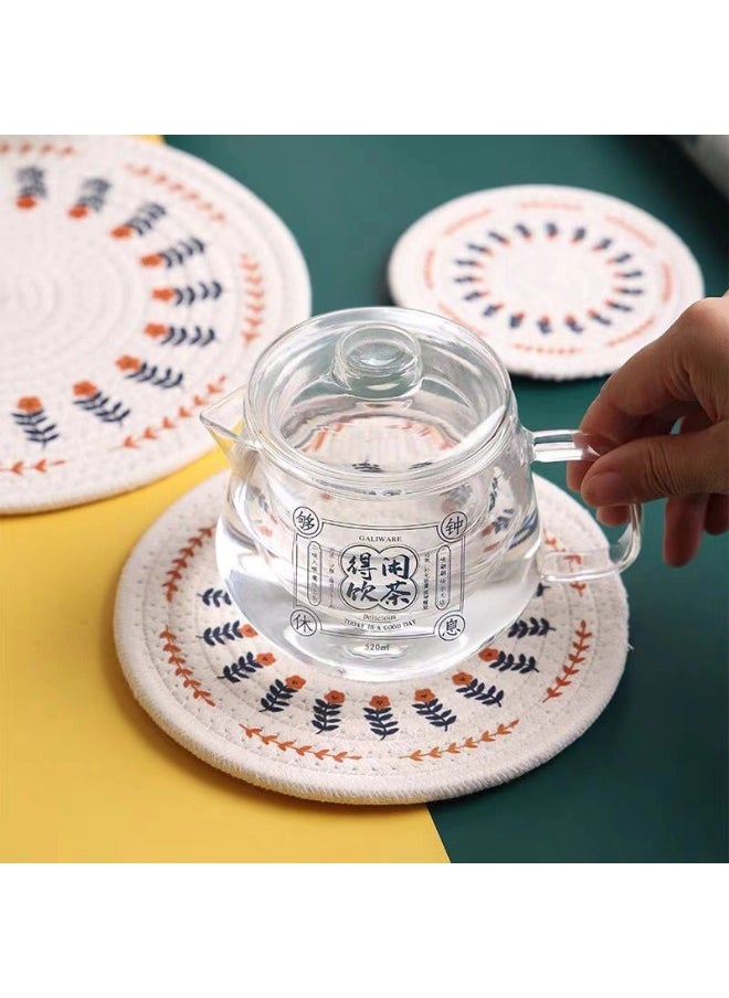 ShebSheb 2PCS Round  Pure Cotton Thread Weave Place mats, Stylish Coasters,Diameter: 12cm and 18cm  - Image 2