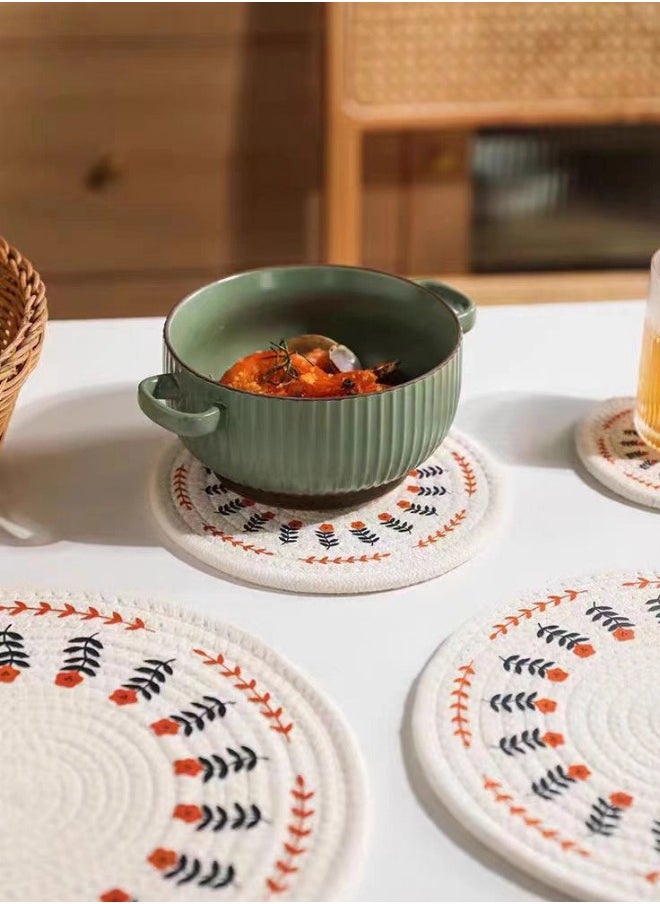 ShebSheb 2PCS Round  Pure Cotton Thread Weave Place mats, Stylish Coasters,Diameter: 12cm and 18cm  - Image 3