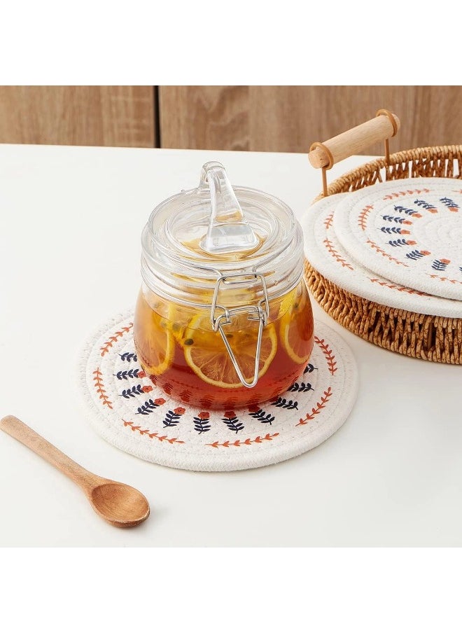 ShebSheb 2PCS Round  Pure Cotton Thread Weave Place mats, Stylish Coasters,Diameter: 12cm and 18cm  - Image 4
