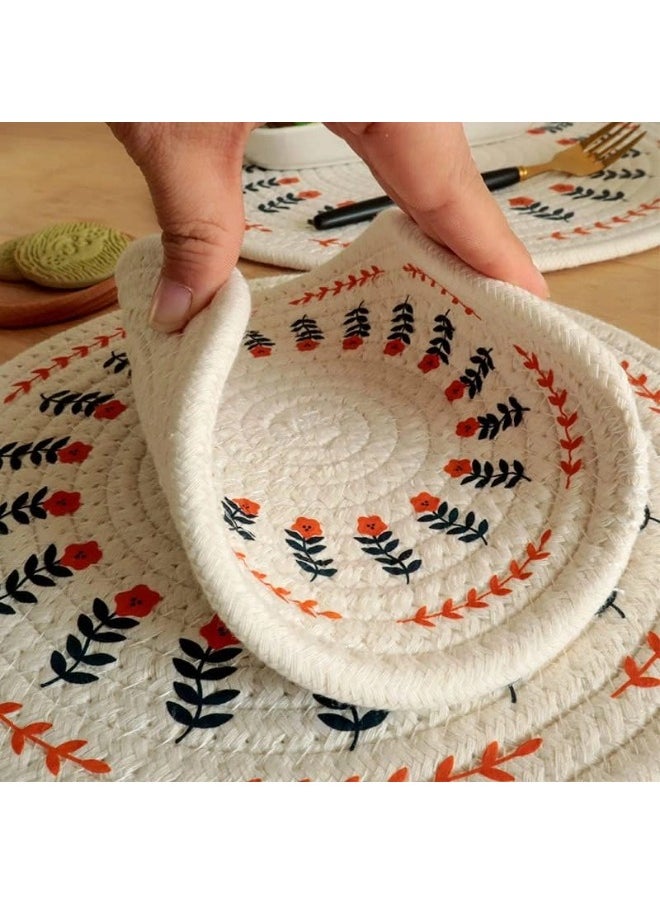 ShebSheb 2PCS Round  Pure Cotton Thread Weave Place mats, Stylish Coasters,Diameter: 12cm and 18cm  - Image 5