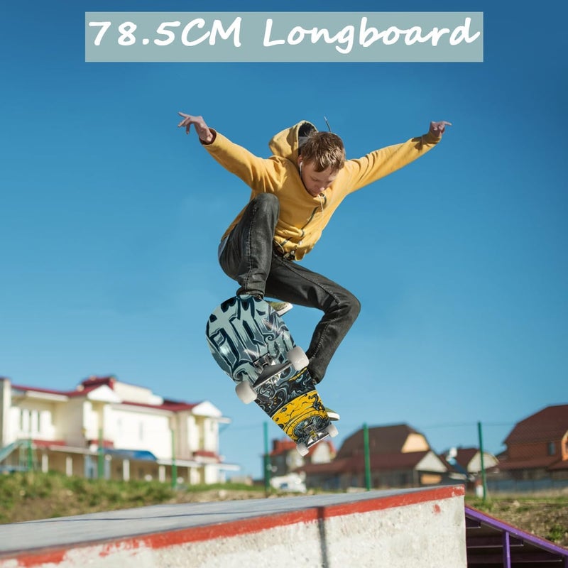 Skateboard Complete Standard Skateboard, 9 Layers Maple Pro Cruiser Skateboard Double Kick Street Trick Skateboards Concave Longboard with PU Wheels for Beginners Teens Adults - Image 2