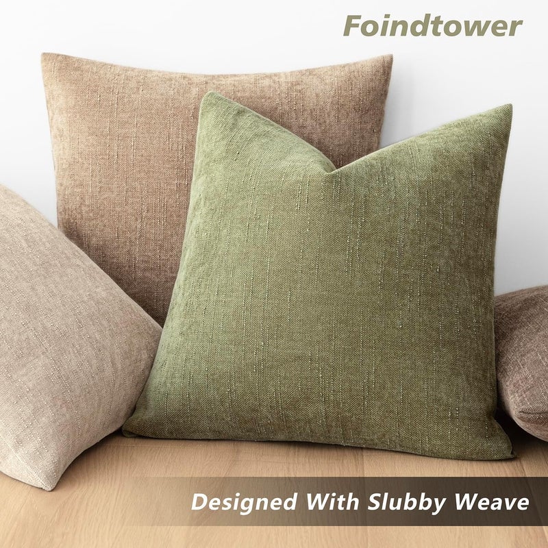 Foindtower Pack of 2 Soft Textured Chenille Throw Decorative Pillow Covers Square Accent Solid Cushion Cover Cozy Neutral Farmhouse Pillow Case for Couch Sofa Bedroom Living Room 22x22 Inch,Sage Green - Image 5
