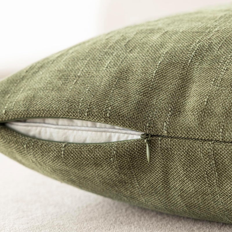 Foindtower Pack of 2 Soft Textured Chenille Throw Decorative Pillow Covers Square Accent Solid Cushion Cover Cozy Neutral Farmhouse Pillow Case for Couch Sofa Bedroom Living Room 22x22 Inch,Sage Green - Image 3