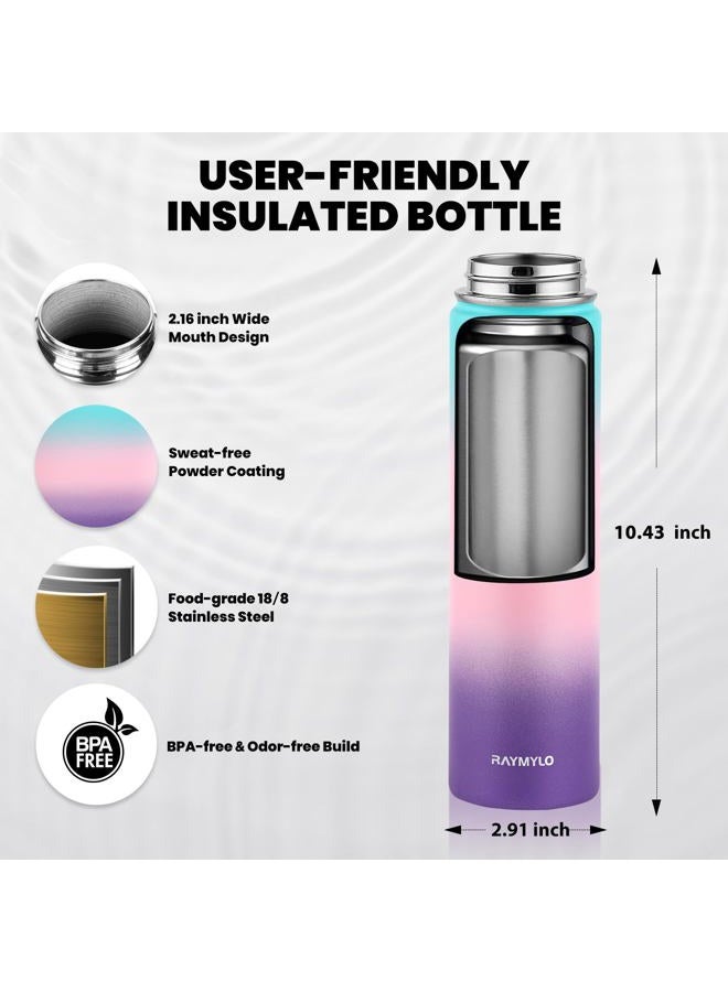 RAYMYLO Insulated Water Bottle 24 oz, Triple Wall Vacuum Stainless Steel (Cold for 24Hrs, Hot for 12Hrs), Leak Proof & Non-BPA, Modern Water Flask Jug with Paracord Handle & Straw Spout Lids - Image 3